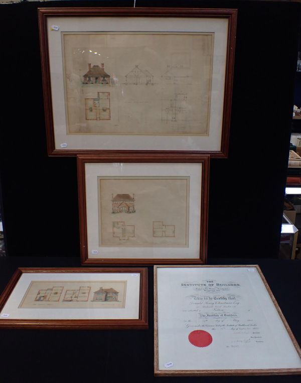 THREE FRAMED ARCHITECT'S PLANS