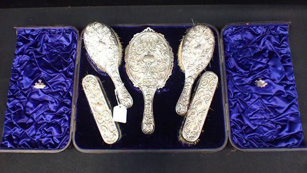 A SILVER DRESSING TABLE SET