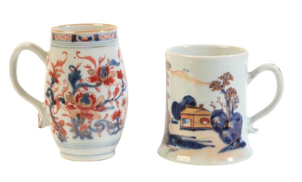 TWO SIMILAR CHINESE EXPORT PORCELAIN TANKARDS