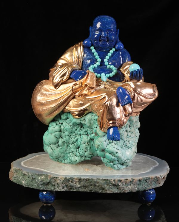 LUIS ALBERTO QUISPE APARICIO (20TH CENTURY) A LAPIS LAZULI FIGURE OF BUDDHA