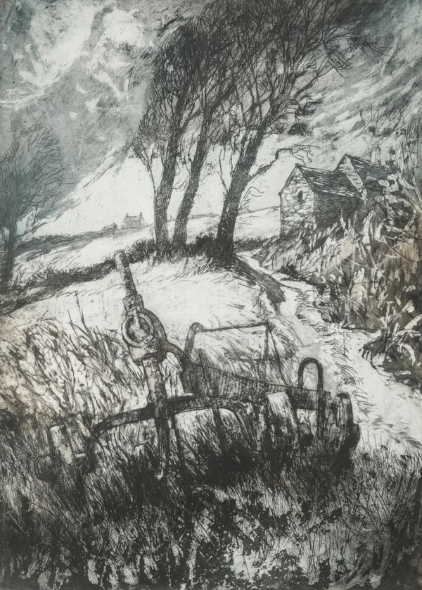 *SYDNEY GREENWOOD (1913-2001) Landscape with plough