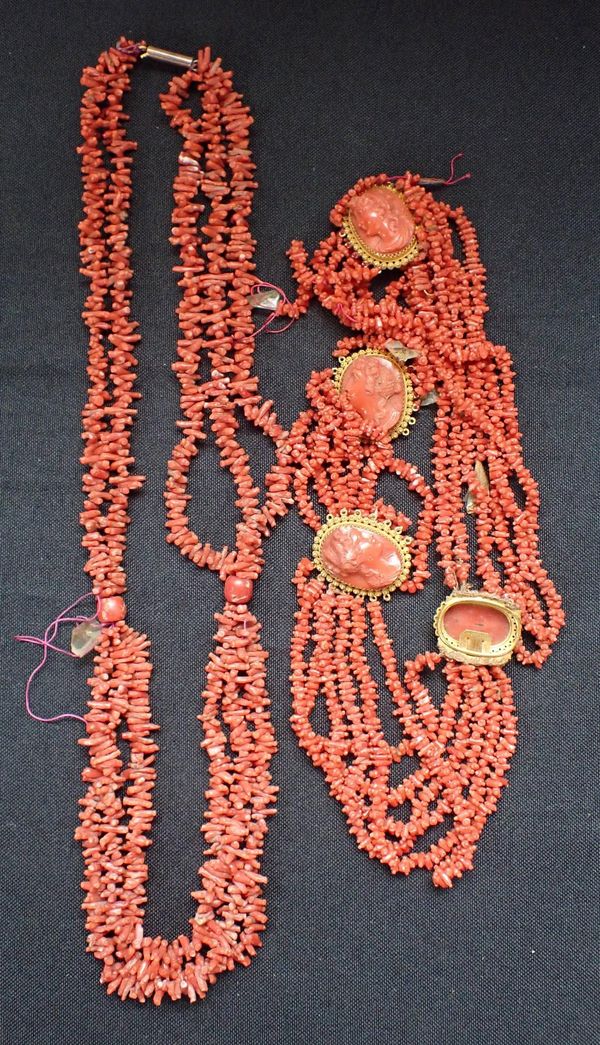 A VICTORIAN CORAL CAMEO NECKLACE