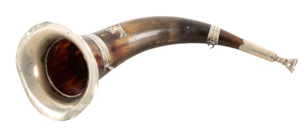 A 19TH CENTURY WHITE METAL HUNTING HORN