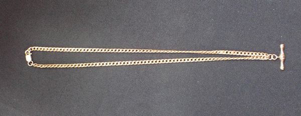 A 9CT GOLD WATCH CHAIN WITH T-BAR