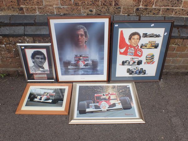 A COLLECTION OF AYRTON SENNA RELATED FRAMED PHOTOS