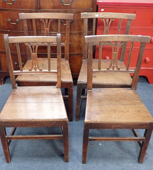 FOUR SIMILAR GEORGE III OAK COUNTRY CHAIRS