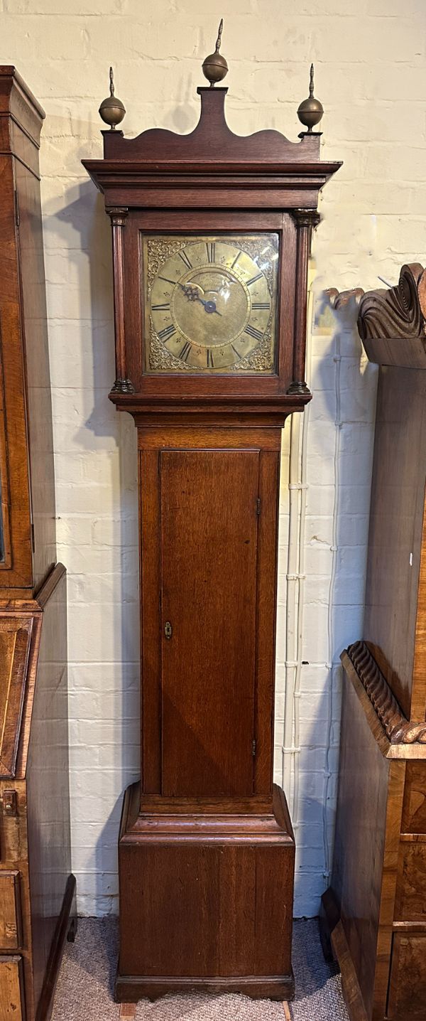 AN OAK LONGCASE CLOCK BY 'BENTT. EDWARDS E. DEREHAM'