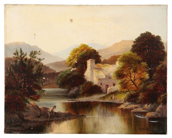 W. W. BUCKLEY (19TH CENTURY) Landscape with man fishing to foreground