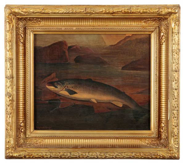 A. ROWLAND KNIGHT (ACT.1810-1840)  Trout and hook in a river landscape