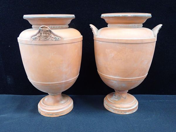 A PAIR OF 19th CENTURY GRAND TOUR STYLE TERRACOTTA VASES