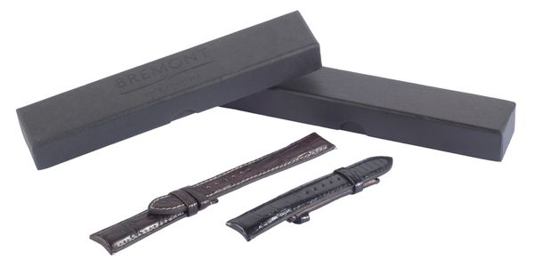 BREMONT: A BLACK LEATHER WATCH STRAP