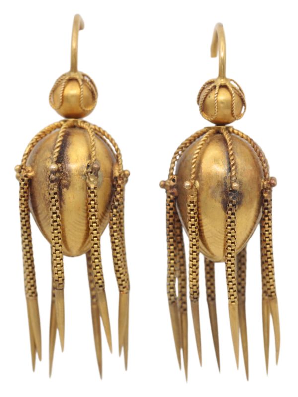 A PAIR OF ANTIQUE ETRUSCAN REVIVAL TASSEL EARRINGS