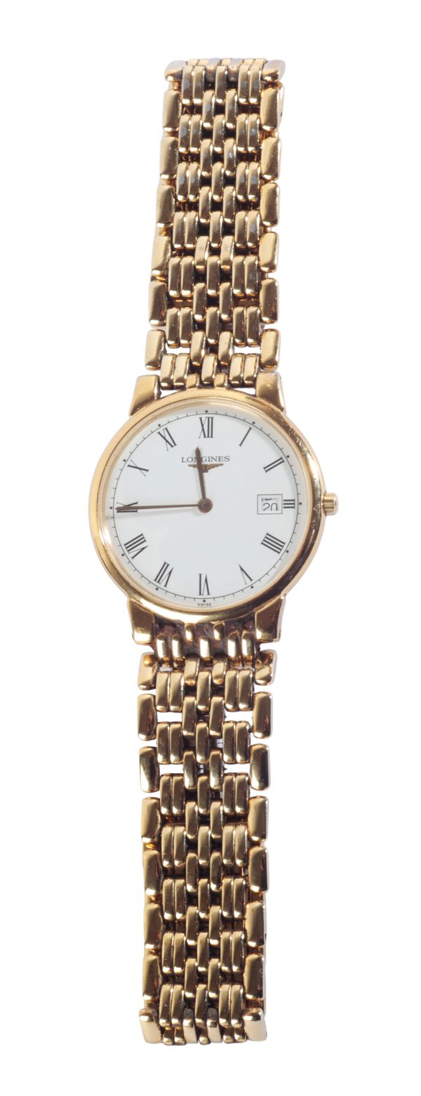 LONGINES: A GENTLEMAN'S GOLD-PLATED BRACELET WATCH