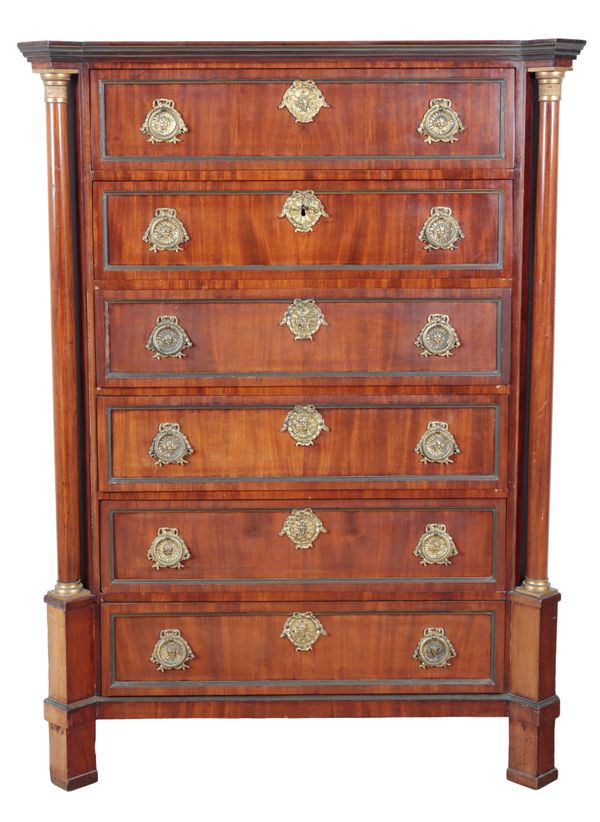 A FRENCH EMPIRE STYLE MAHOGANY TALL CHEST