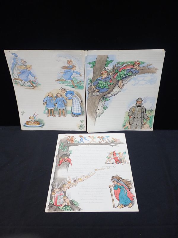 B.S. (EARLY 20TH CENTURY), THREE CHILDREN'S BOOK WORKING DRAWINGS