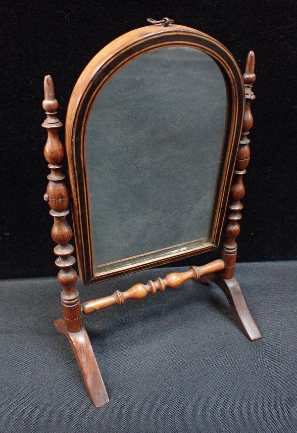 A VICTORIAN ROSEWOOD FRAMED MINIATURE CHEVAL MIRROR