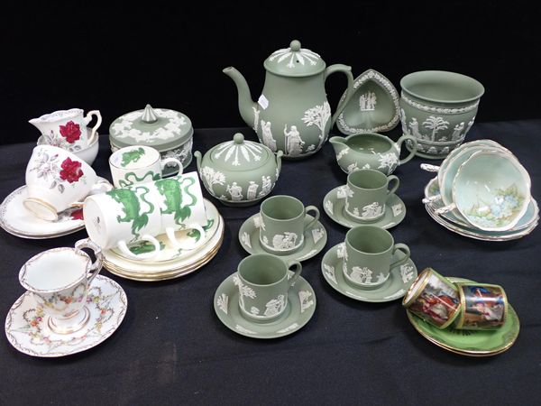 A WEDGWOOD GREEN JASPER COFFEE SET