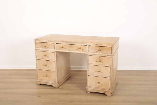 A VICTORIAN PINE PEDESTAL DESK