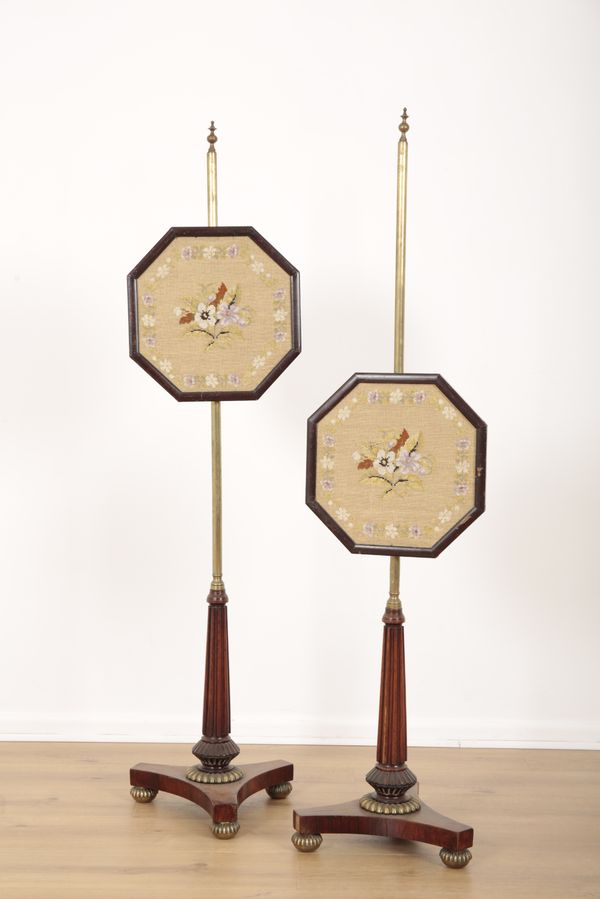 A PAIR OF REGENCY MAHOGANY POLESCREENS