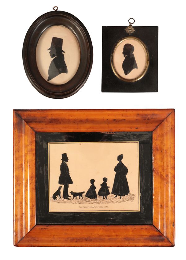 A REVERSE GLASS PAINTED SILHOUETTE 'THE CUNLIFFE FAMILY 1820'