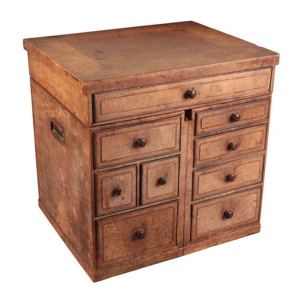 A FIGURED WALNUT COLLECTORS CHEST