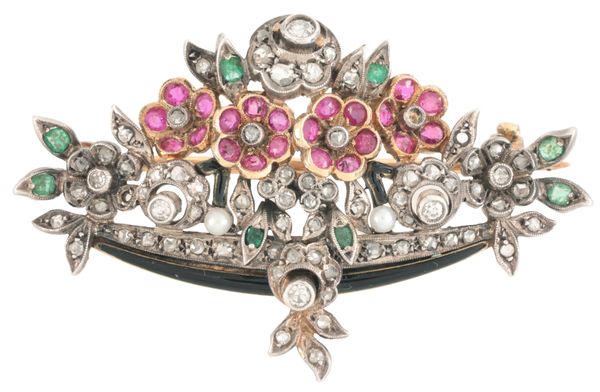 A PORTUGUESE GEM-SET JARDINIERE BROOCH
