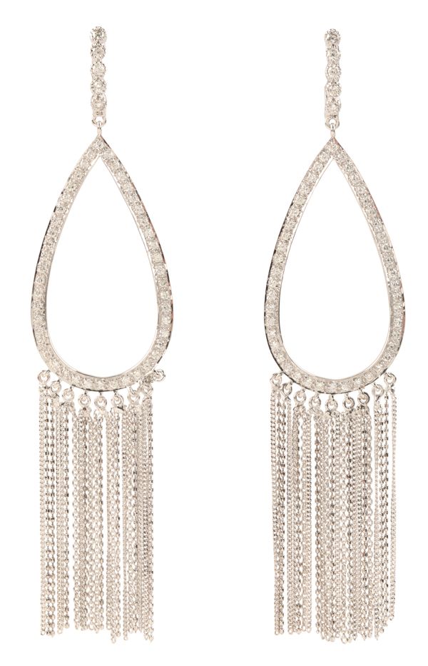 A PAIR OF DIAMOND TASSEL EARRINGS