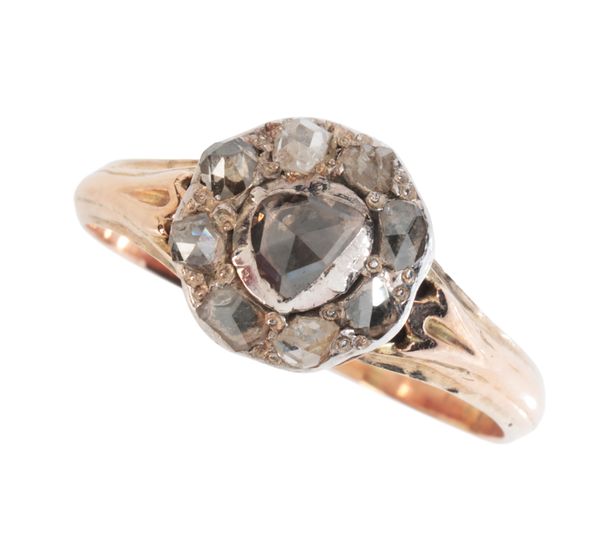 A ROSE CUT DIAMOND CLUSTER RING