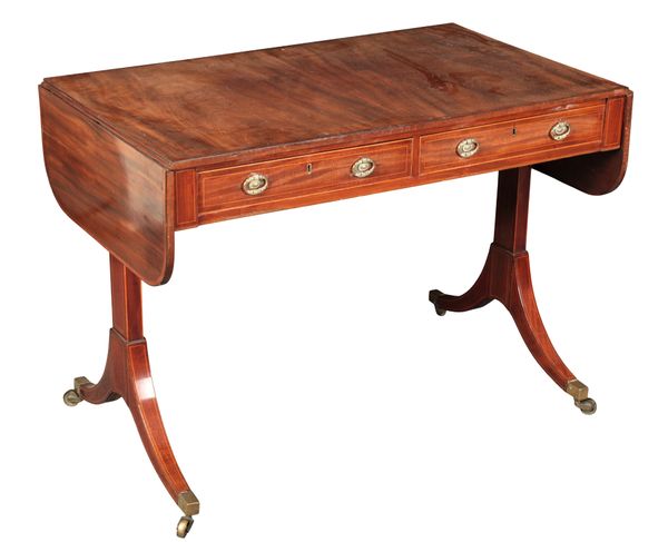 A REGENCY MAHOGANY AND SATINWOOD CROSSBANDED SOFA TABLE