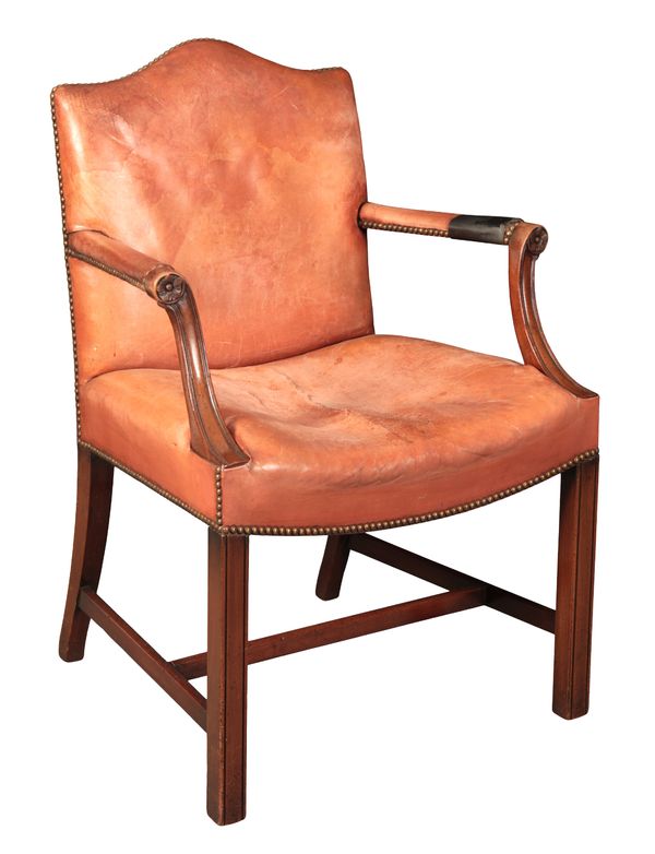 A GEORGE III STYLE MAHOGANY ARMCHAIR