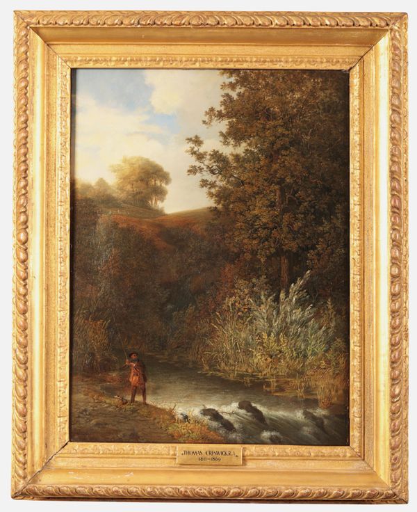 ATTRIBUTED TO THOMAS CRESWICK (1811-1869) An angler casting from the riverbank