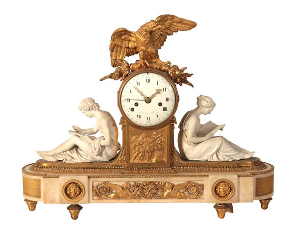 A LOUIS XVI MARBLE AND ORMOLU MANTEL CLOCK BY JEAN SANGUINEDE (PARIS, LATE 18TH CENTURY)