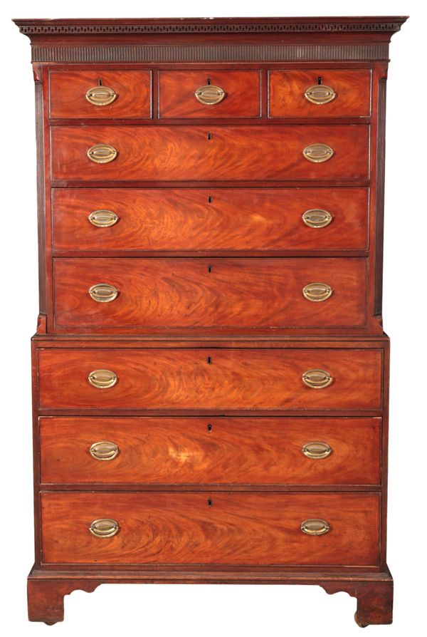 A GEORGE III MAHOGANY CHEST ON CHEST