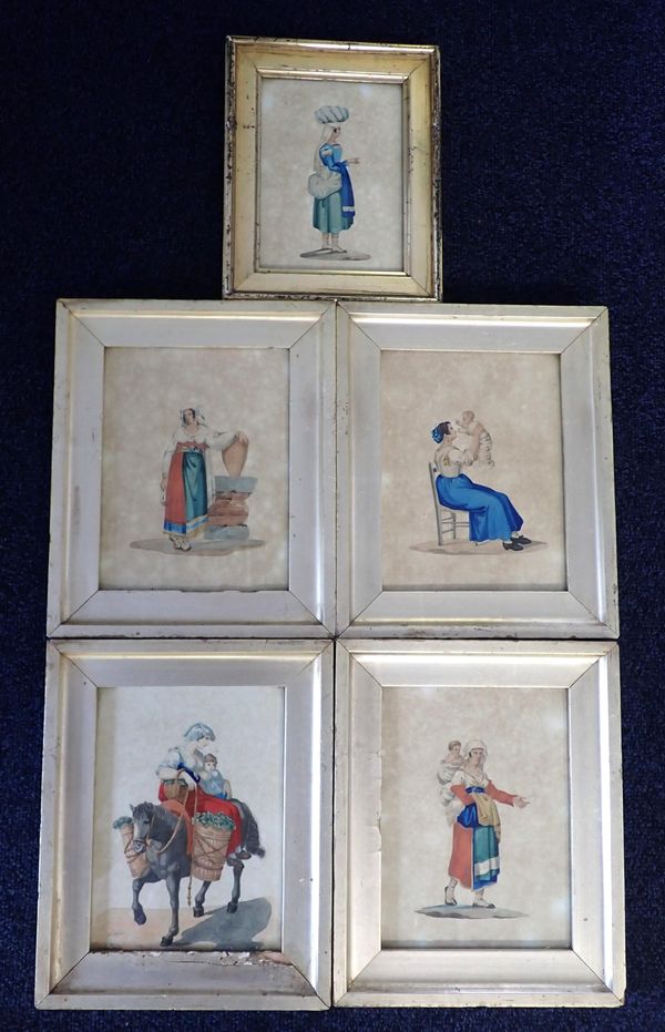 FIVE 19th CENTURY WATERCOLOURS OF WOMEN IN PEASANT COSTUMES