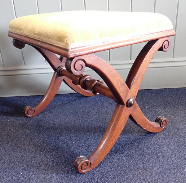 AN EARLY VICTORIAN 'X' FRAMED STOOL