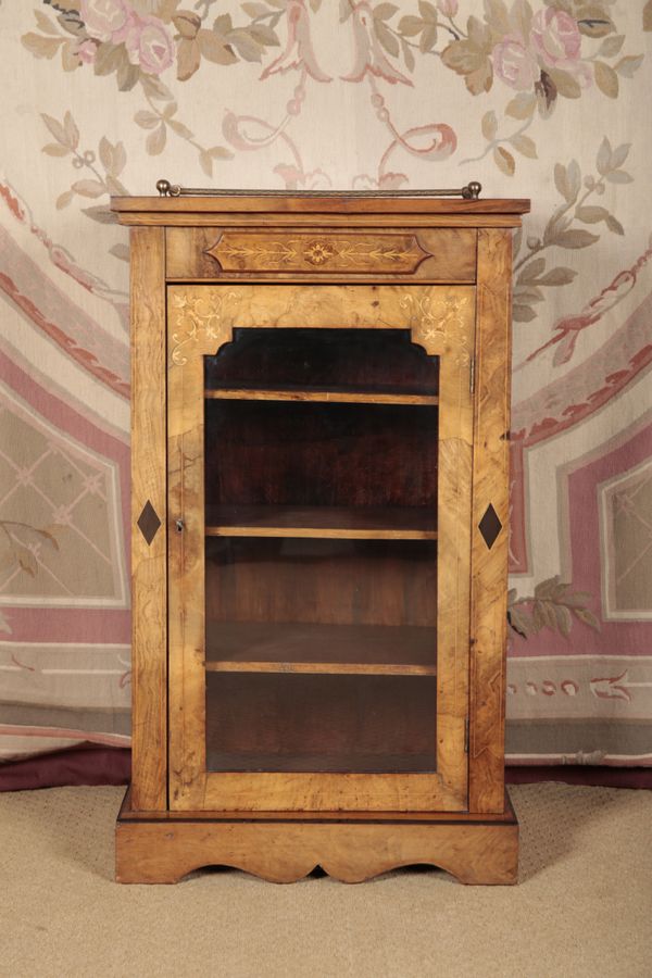 A VICTORIAN WALNUT AND MARQUETRY MUSIC CABINET