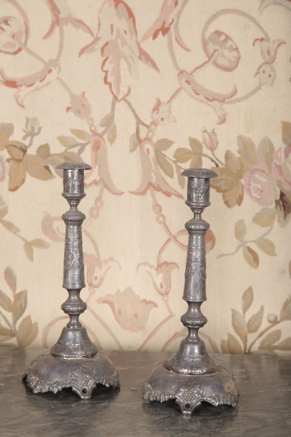 A PAIR OF POLISH PEWTER CANDLESTICKS