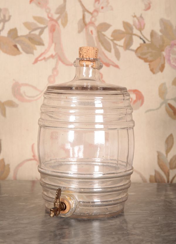 AN EDWARDIAN GLASS SPIRIT BARREL