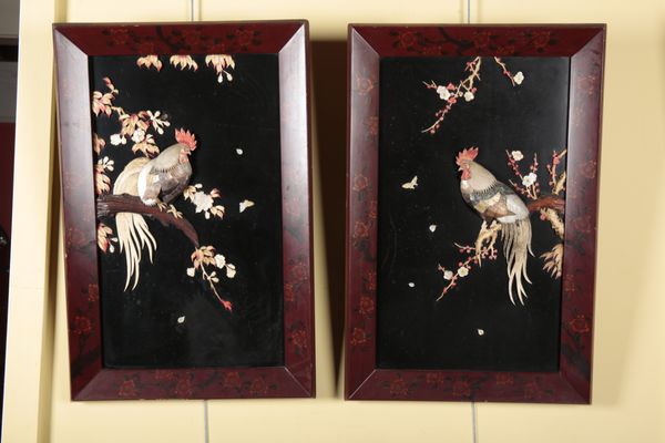 A PAIR OF JAPANESE LACQUER AND SHIBAYAMA PANELS