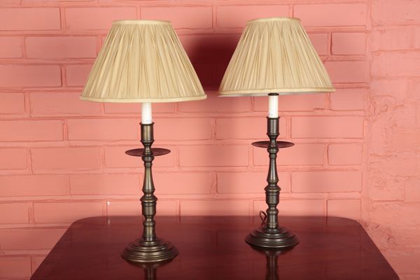 A PAIR OF GILT METAL TABLE LAMPS BY LAURA ASHLEY HOME