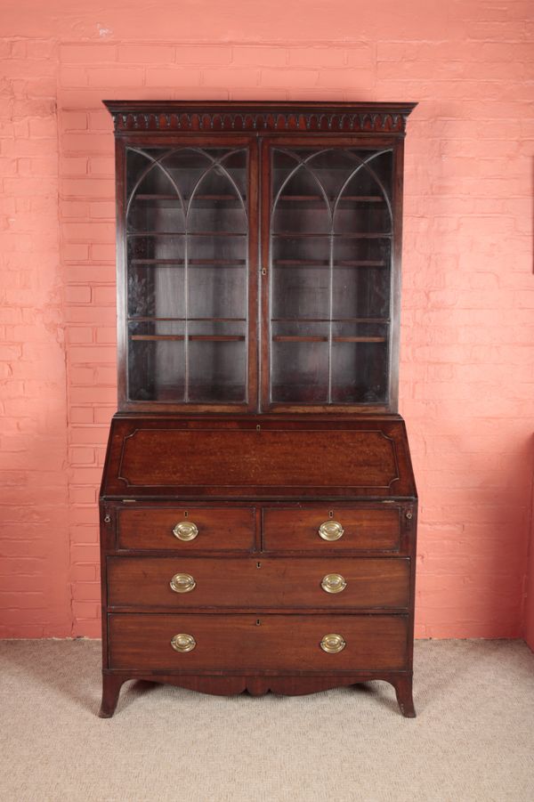 A GEORGE III MAHOGANY BUREAU BOOKCASE