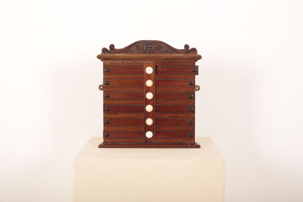 A MAHOGANY LIFE POOL OR BILLIARDS SCORE BOARD
