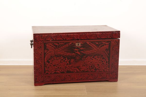 AN INDONESIAN RED LACQUERED WEDDING CHEST