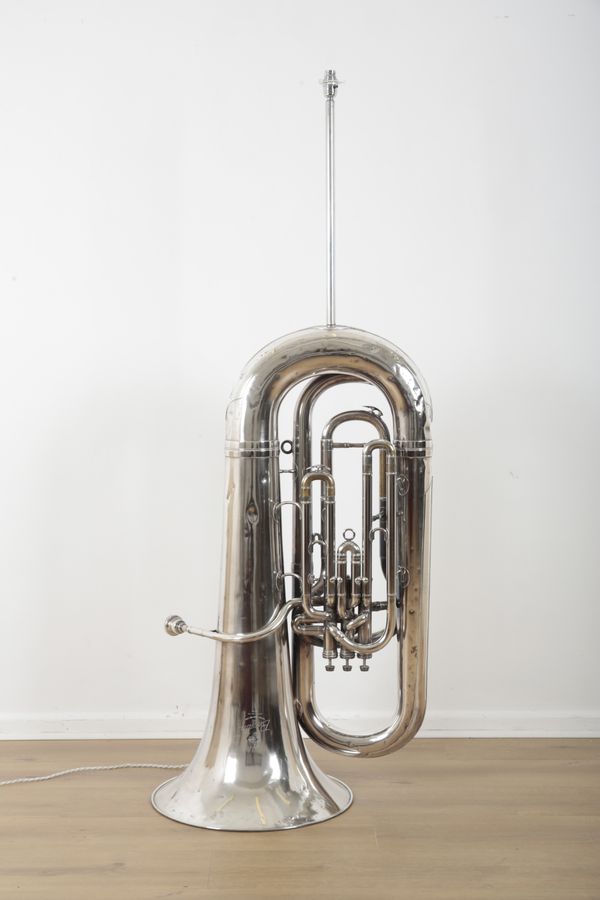 A 'BESSON & CO.' SILVER-PLATED TUBA CONVERTED TO A STANDARD LAMP