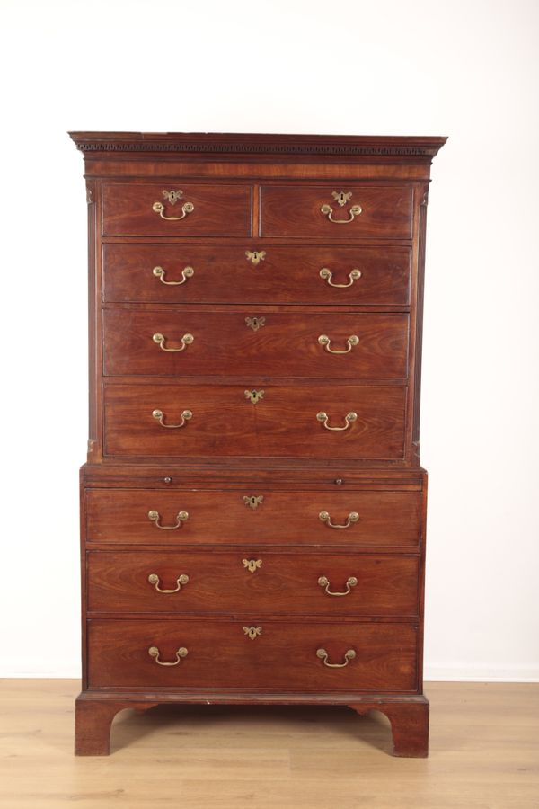 A GEORGE III FLAME MAHOGANY CHEST ON CHEST