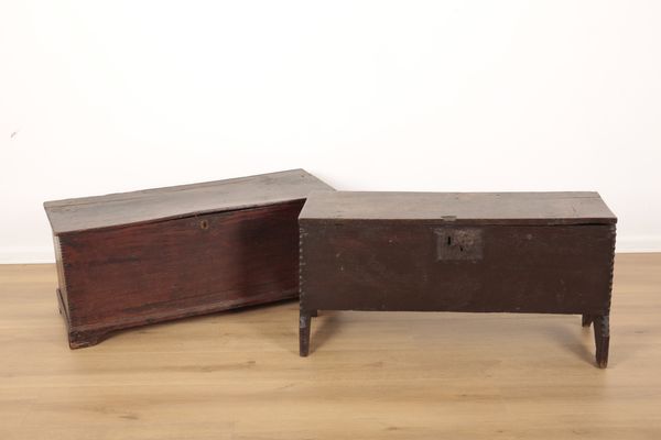 A 17TH CENTURY SIX PLANK OAK COFFER