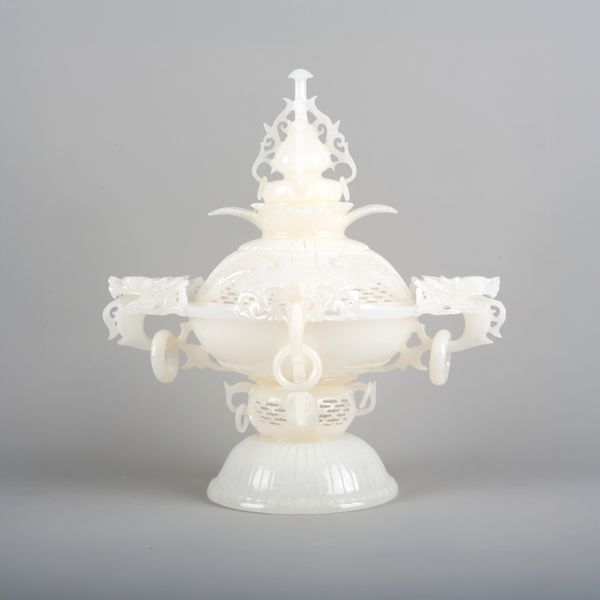 AN IMPRESSIVE WHITE JADE DRAGON CENSER