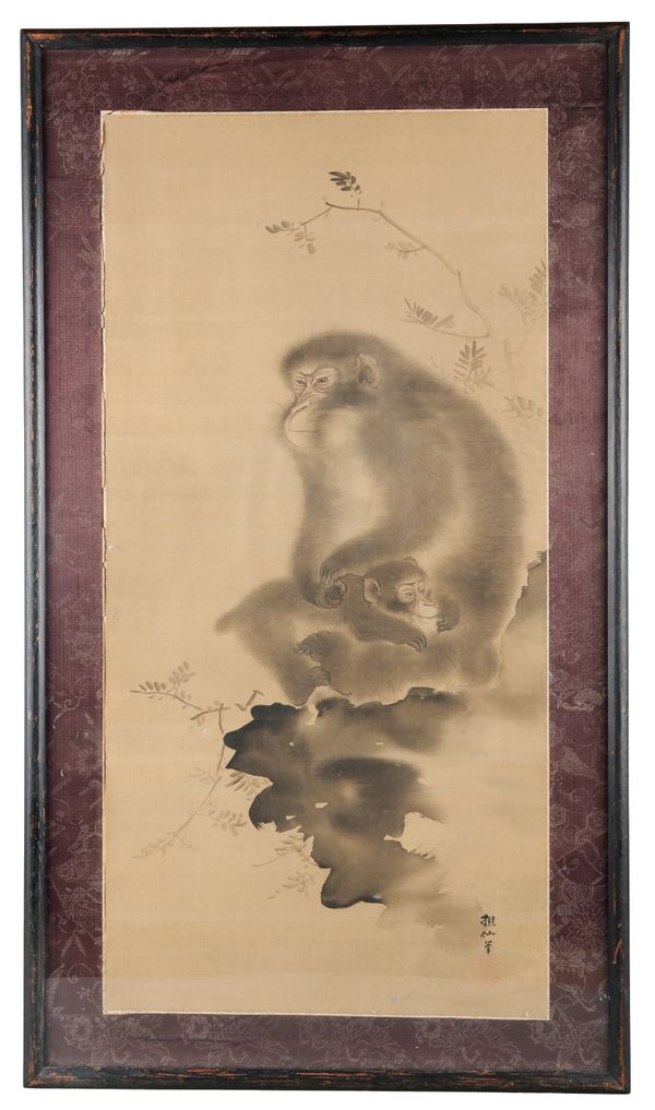 MANNER OF MORI SOSEN (1747-1821) Study of two monkeys in a landscape