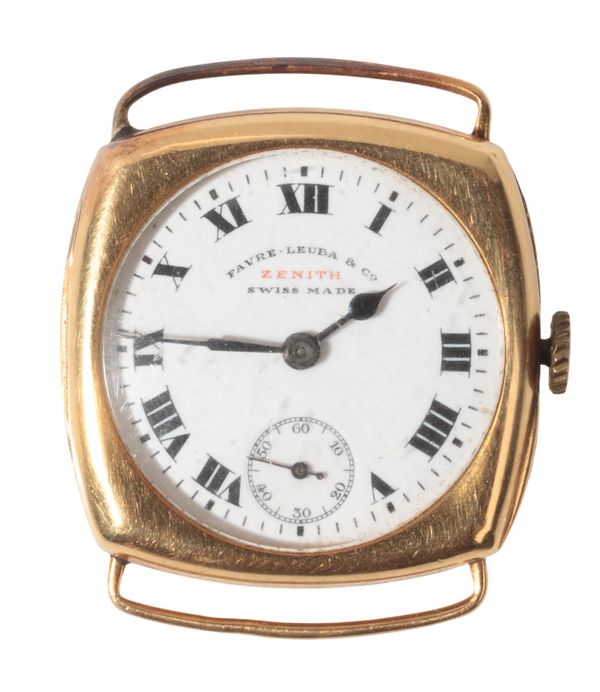 ZENITH: A GENTLEMAN'S 18CT GOLD CUSHION-CASE WRISTWATCH