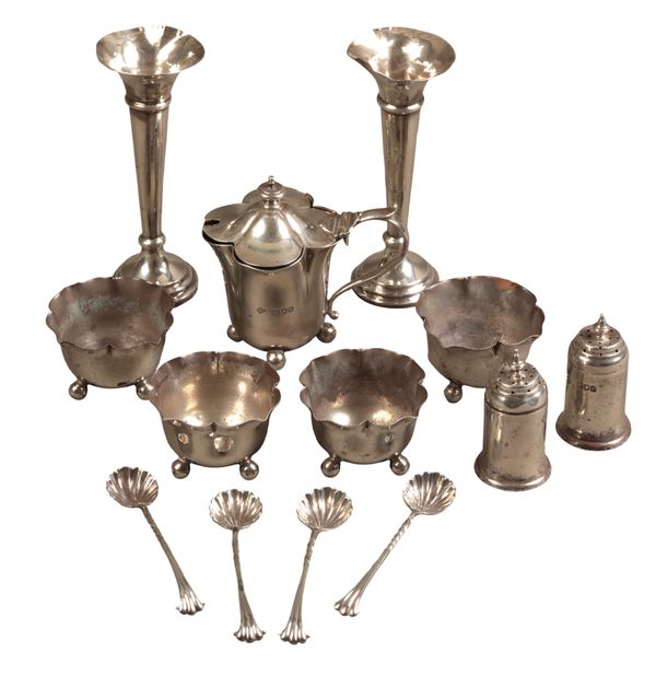 AN EDWARD VII SILVER FIVE PIECE CRUET